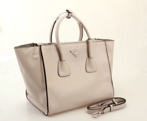 2014 Prada Glace Calf Leather Tote Bag BN2619 offwhite